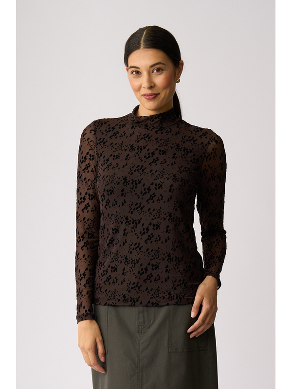 Foil Long Sleeve Polo Neck Top
