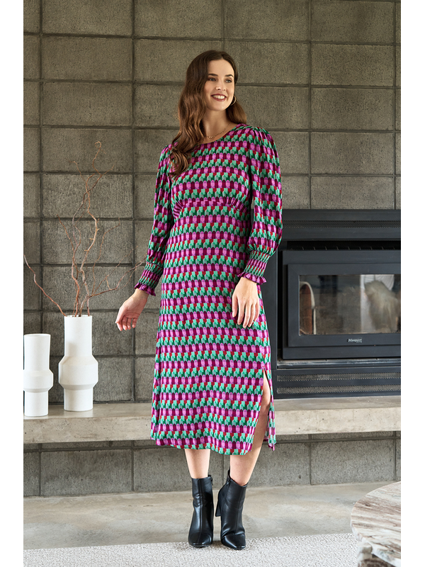 Foil Curved and Shirred Dress