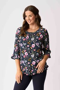 Foil Gathered Scoop Hem Top