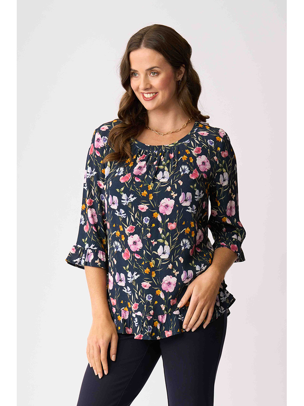 Foil Gathered Scoop Hem Top