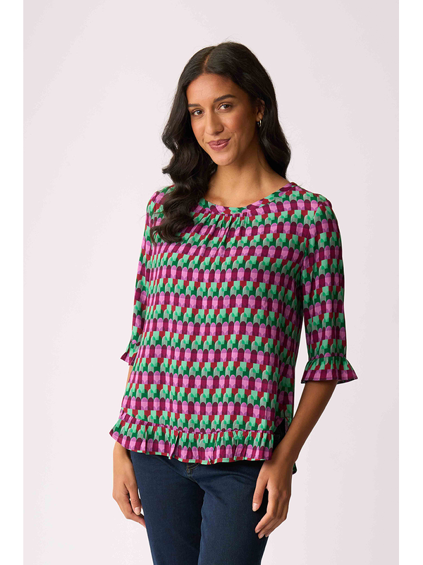 Foil Gathered Scoop Hem Top