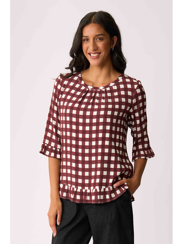 Foil Gathered Scoop Hem Top