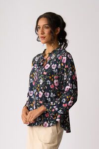 Foil Ruffle Neck Scoop Hem Top