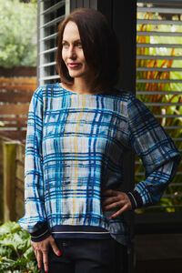 Zafina Havana Ocean Plaid  Top