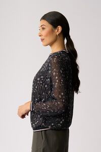 Memo Sheer Sleeve Rib Detail Top