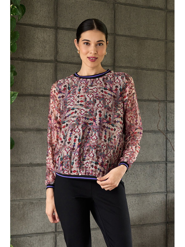 Memo Sheer Sleeve Rib Detail Top