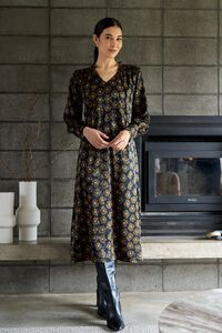 Foil Shirred Shoulder Dress