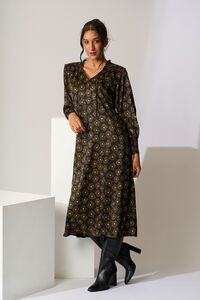 Foil Shirred Shoulder Dress