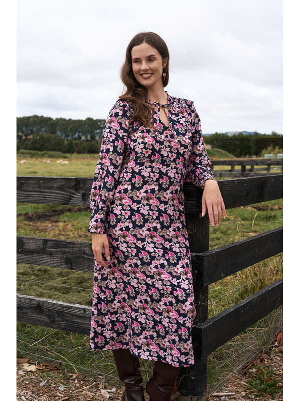 Foil Shirred Shoulder Dress