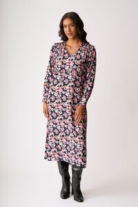 Foil Shirred Shoulder Dress