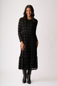 Foil Long Sleeve Tiered Hem Dress