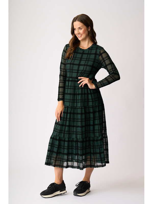 Foil Long Sleeve Tiered Hem Dress