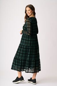 Foil Long Sleeve Tiered Hem Dress