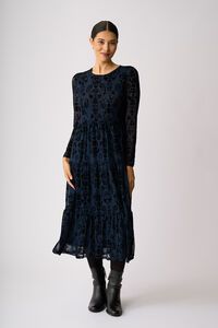 Foil Long Sleeve Tiered Hem Dress