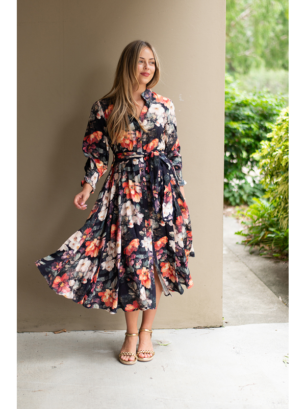 Fria The Label Floral Godet Midi Dress