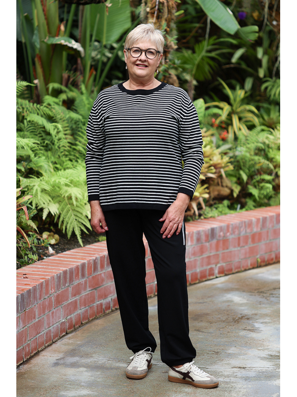 White On Black Stripe Crew