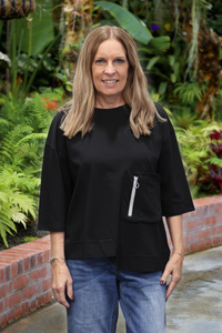 White On Black Zip Pocket Top