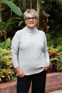 White On Black Funnel Neck Jumper