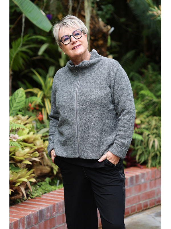 White On Black Boucle Zip Jacket