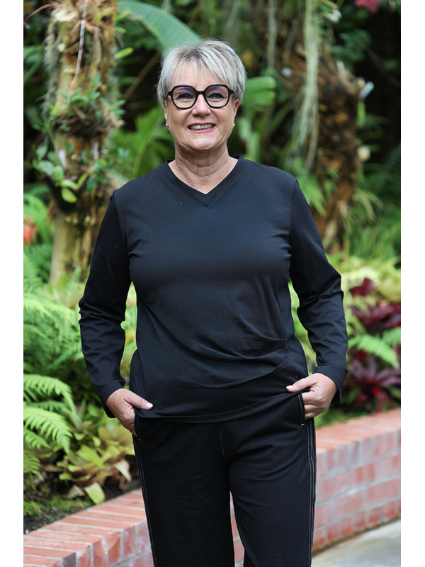 White On Black V Rouche Side Top