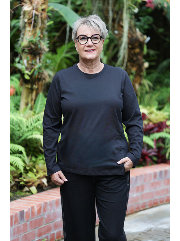 White On Black Side Button Crew