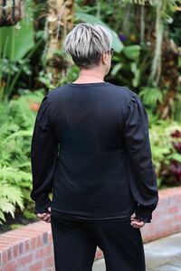 White On Black Shirred Sleeve Top