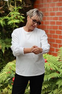 White On Black Shirred Sleeve Top