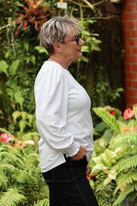 White On Black Shirred Sleeve Top