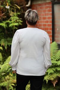 White On Black Shirred Sleeve Top