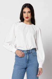 Seeking Lola Textured White Honeycomb Blouse