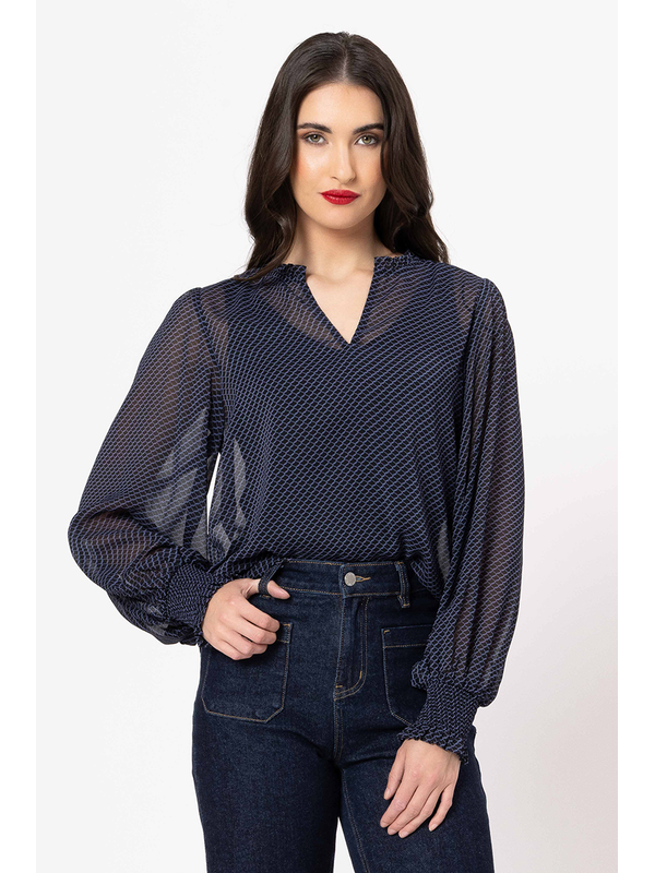 Leila + Luca Blue Wave LS Movement Blouse