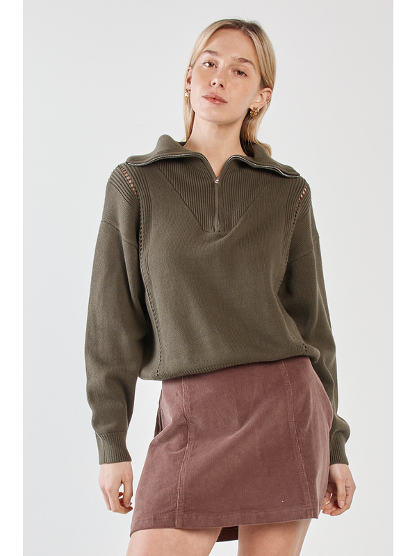 Sass Esti Pointelle Zip Up Knit