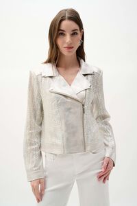 Joseph Ribkoff Faux Suede Foiled Knit Moto Jacket