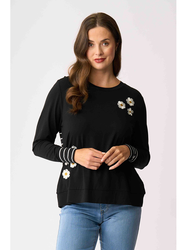 Foil Daisies Stripe Cuff Top