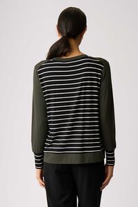 Foil Bird With Twig Stripe Cuff Top