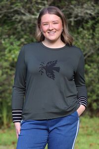 Foil Bird With Twig Stripe Cuff Top