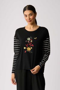 Foil Floral Bee Drop Shoulder Top