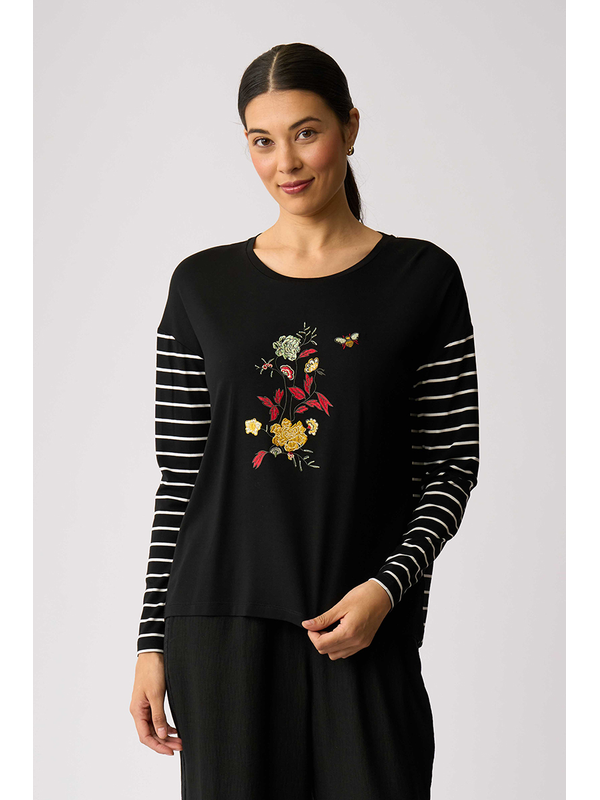 Foil Floral Bee Drop Shoulder Top