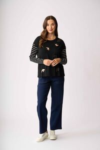 Foil Metallic Birds Drop Shoulder Top