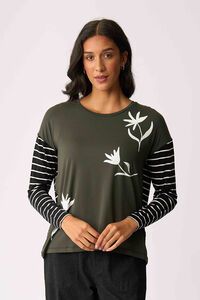 Foil Shadowed Flower Drop Shoulder Top