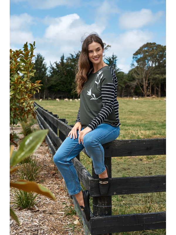 Foil Shadowed Flower Drop Shoulder Top