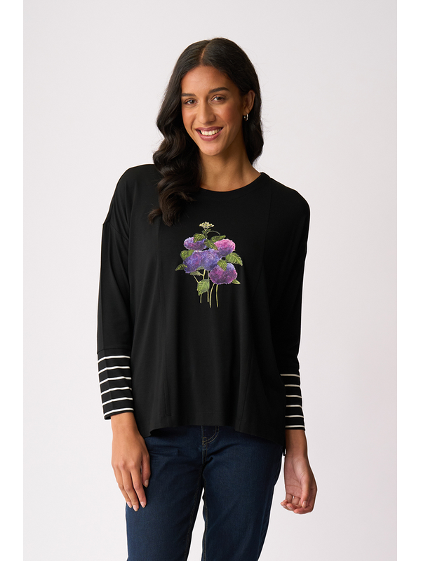 Foil Hydrangea Blocked Stripe Top