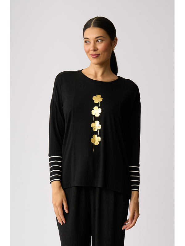 Foil Lucky Clover Blocked Stripe Top