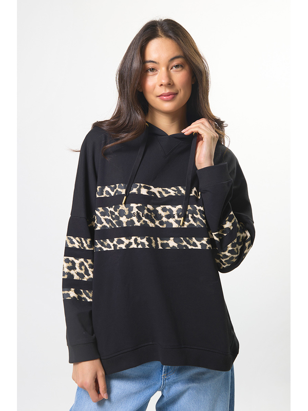 Stella + Gemma Newport Black Leopard Icon Stripe Hoodie
