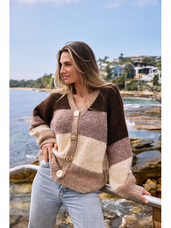 Worthier Earth Mix Wool Blend Gold Button Cardigan 
