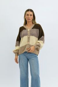 Worthier Earth Mix Wool Blend Gold Button Cardigan 