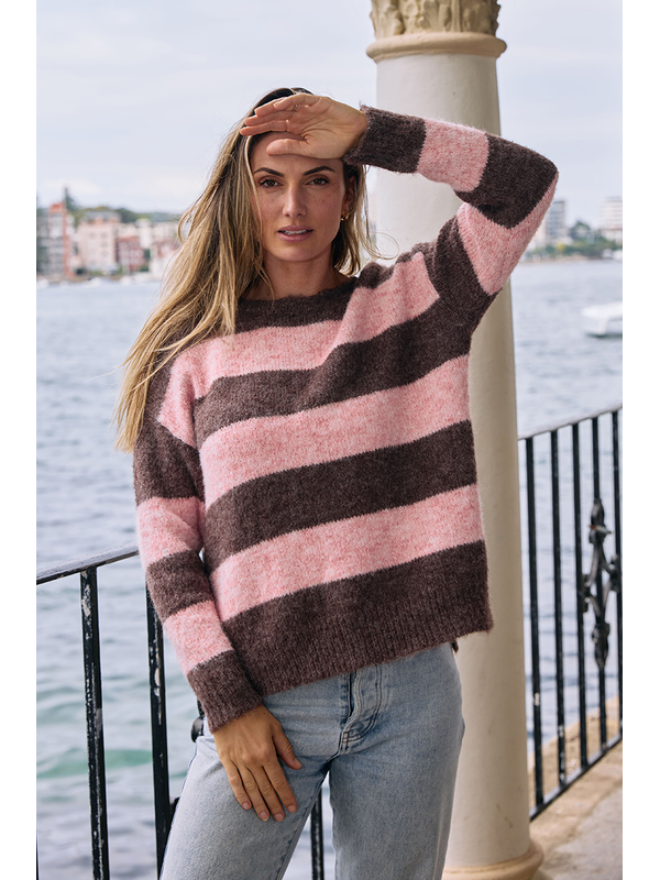 Worthier Mika Wool Blend Relaxed Fit Stripe Knit