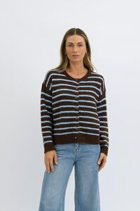 Worthier Tobin Wool Blend Stripe Button Through Cardi