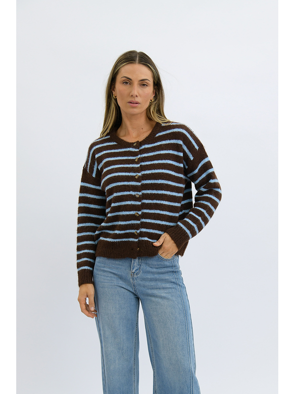 Worthier Tobin Wool Blend Stripe Button Through Cardi