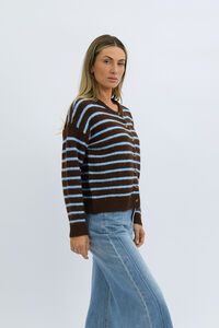 Worthier Tobin Wool Blend Stripe Button Through Cardi